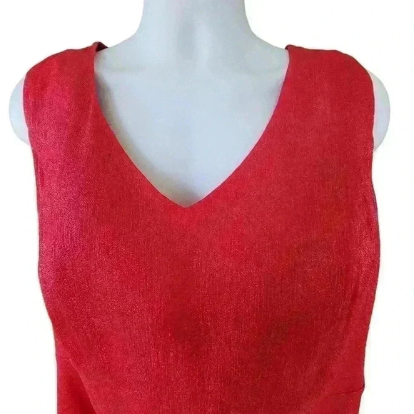 Worthington Woman Blouse Red Shimmer Flowy Sleeveless Ruffle Plus Size 2X - Picture 2 of 8